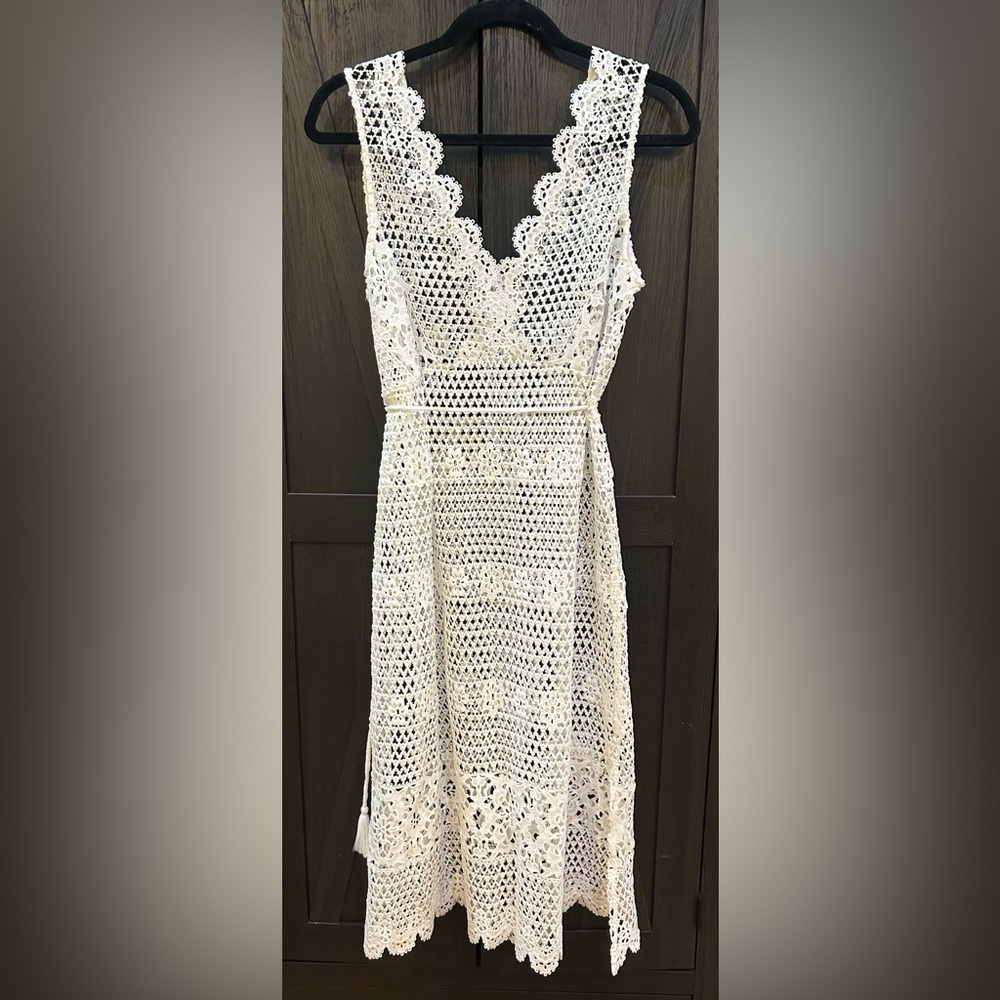 Amiani Women’s White Crochet Swim Coverup Dress with Tie